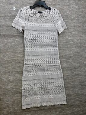 Caroll Dress Womens 42 White Lace Sheath Short Sleeve Knee Length Cocktail